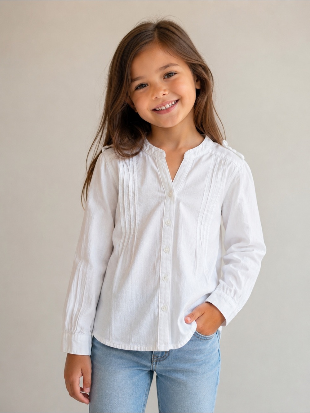 Zara Kids White Textured Cotton Long Sleeve Girls Blouse Shirt 7-8/128